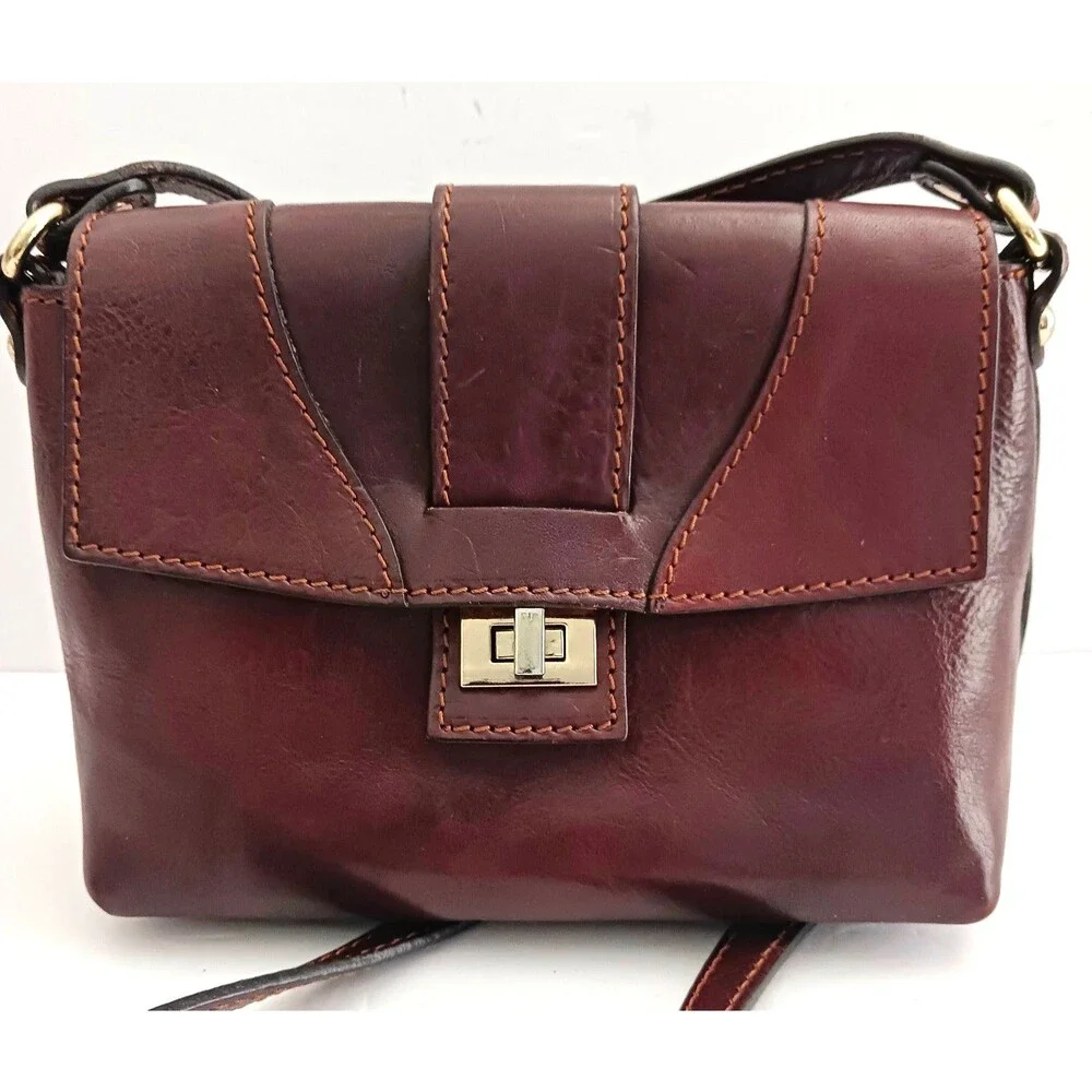 Floto Cognac Brown Leather Crossbody Bag Made in Italy 8X6